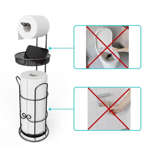 Hyfive Bathroom Toilet Paper Roll Storage Holder Stand Stainless Steel 2 In 1 Toilet Paper Stand Compact Organizer, Holds 4 Paper Rolls