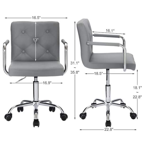 Office Stool with Arms/Wheels for Students Swivel Faux Leather Office Chair Home Computer Chair, Gray