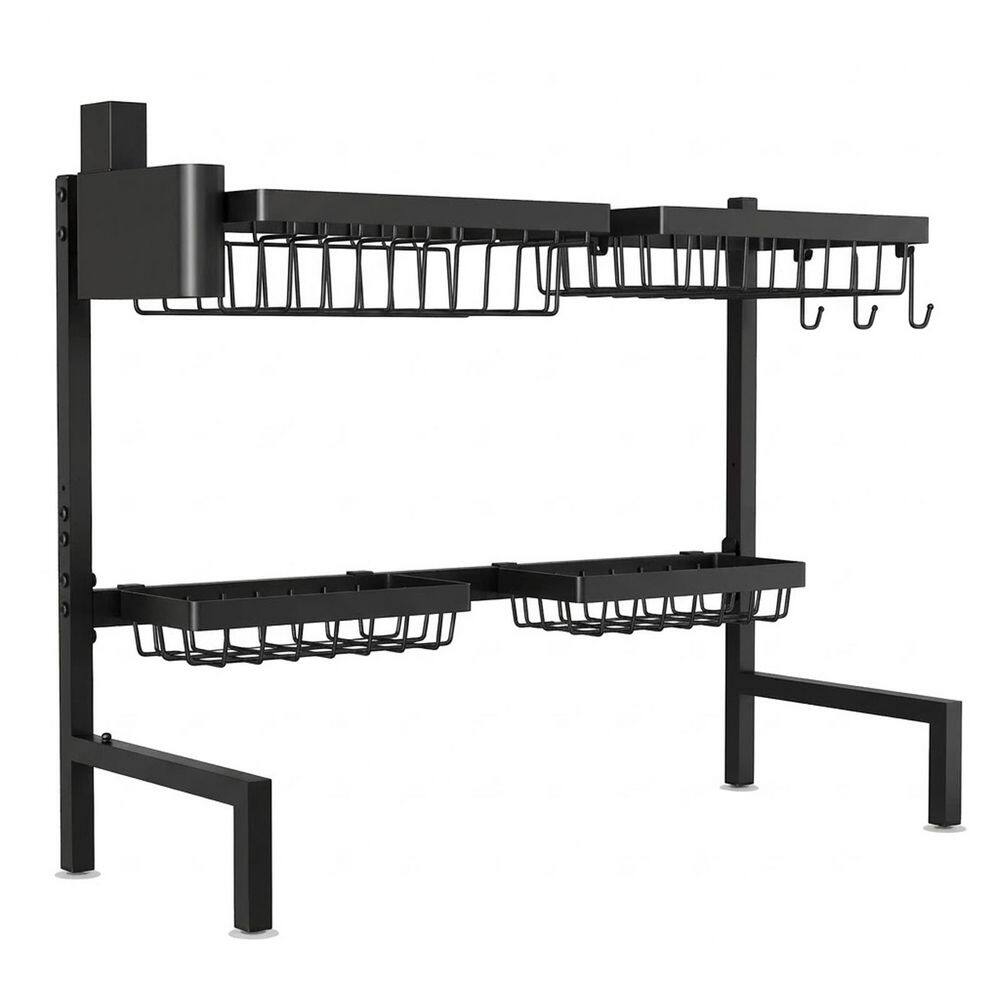 Black Two-Tier Over Sink Rack Dish Rack Adjustable Width ...