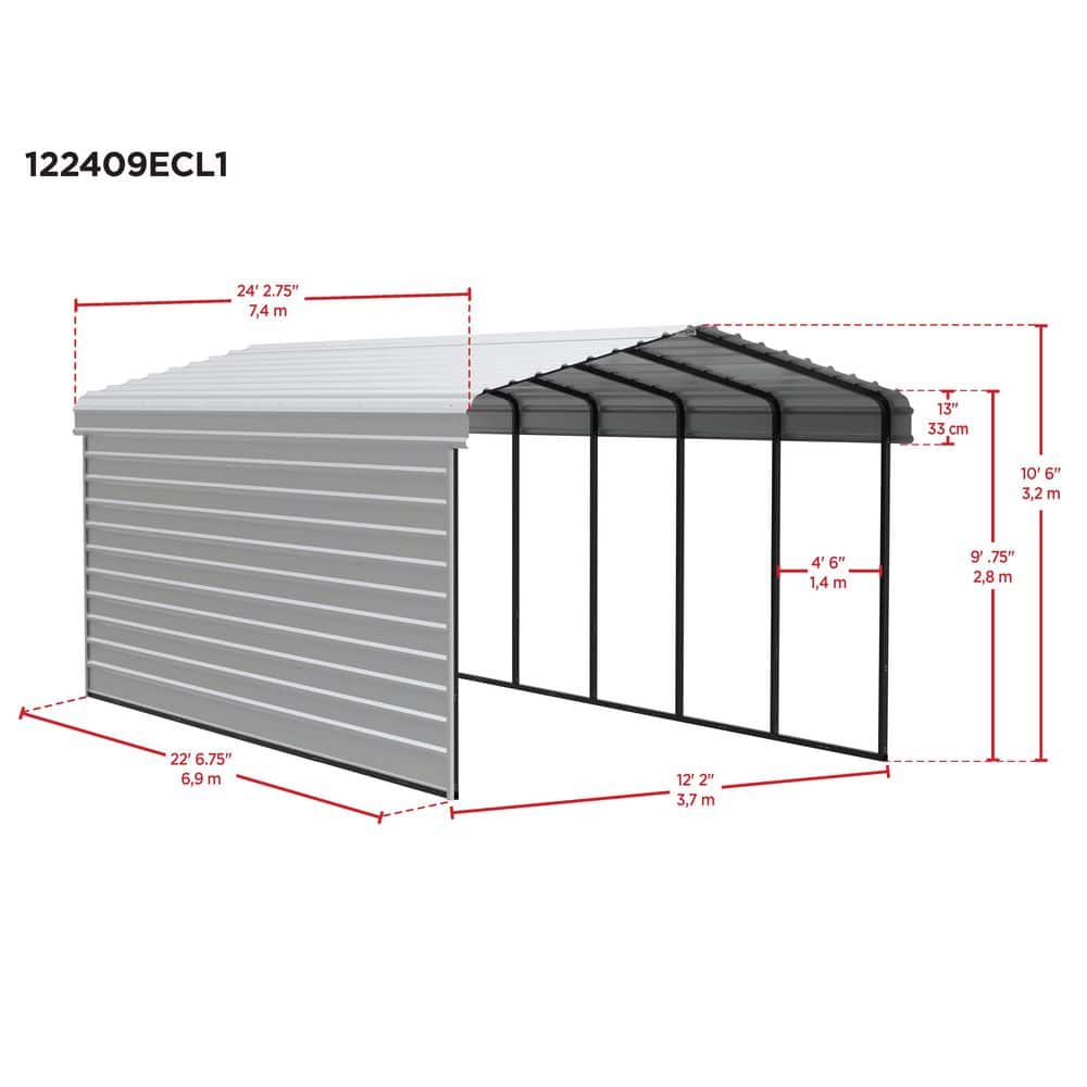 12' x 24' Charcoal Steel Carport Kit with Enclosure