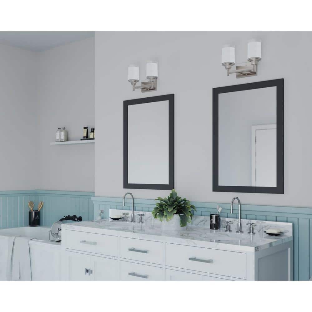 Brushed Nickel 2-Light Bath Fixture with White Linen Glass Shades