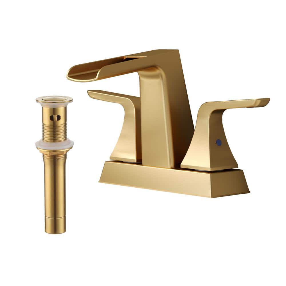 Brushed Gold Brass Centerset 2-Handle Bathroom Faucet with Drain Assembly