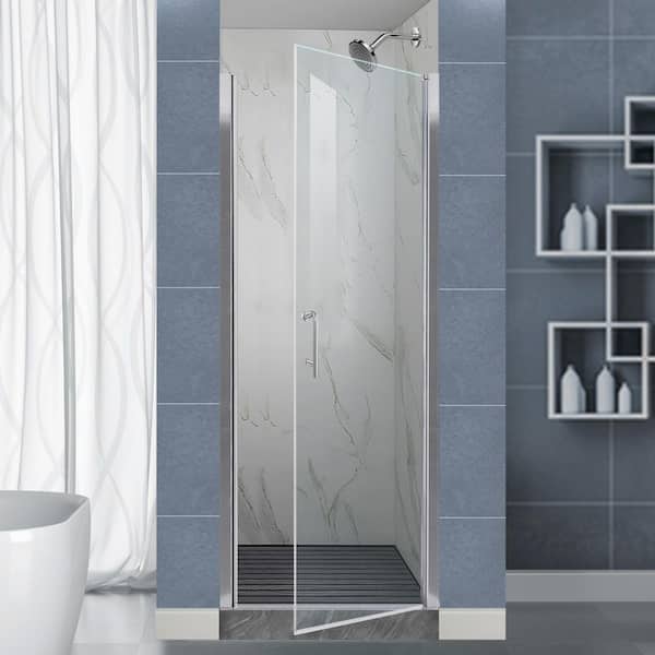 Lonni 24-25.9 in. W x 72 in. H Frameless Pivot Shower Doors with 1/4 in. Thick Clear Tempered Glass in a Chorme Finish