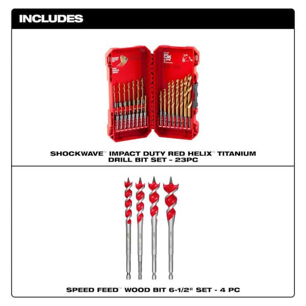 SHOCKWAVE IMPACT DUTY Titanium Drill Bit Set with SPEED FEED Auger Wood Drilling Bit Set (27-Piece)
