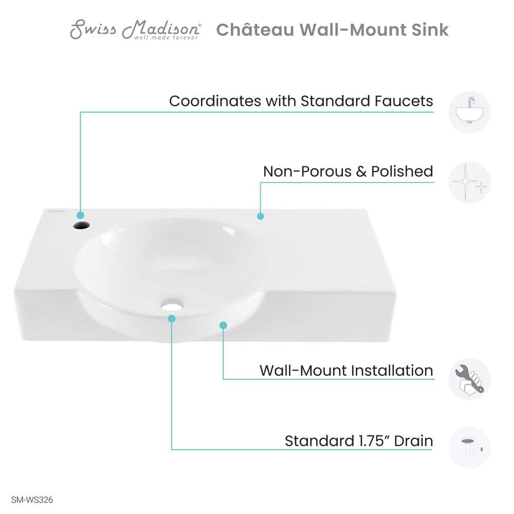 Chateau 30" Glossy White Ceramic Wall-Mount Bathroom Sink
