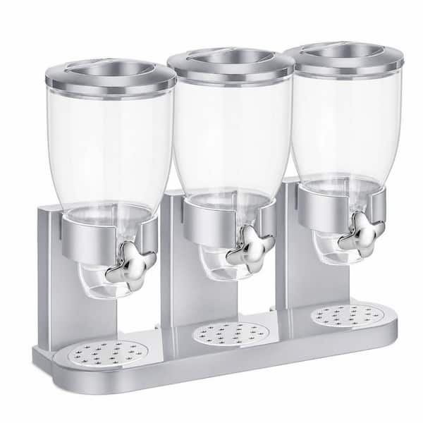 1-Piece Triple Indispensable Dry Food Dispenser, Cereal Container for Storage Preserving, Silver