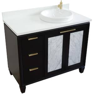 43 in. W x 22 in. D Single Bath Vanity in Black with Quartz Vanity Top in White with Right White Round Basin