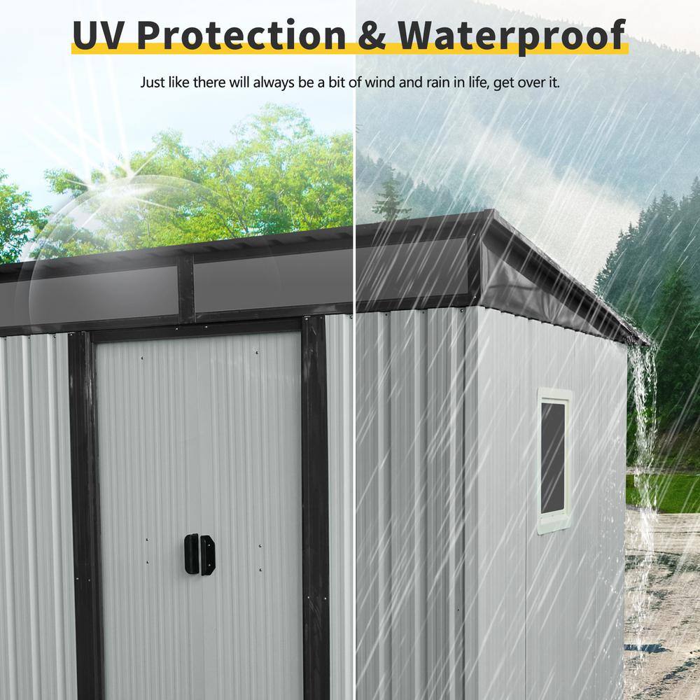White 6 ft. x 5 ft. Metal Shed with Window and Black Roof