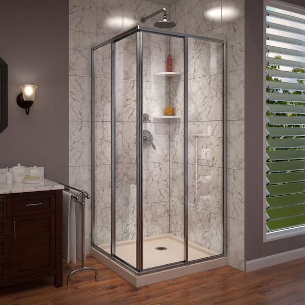 DreamLine Cornerview 36 in. x 36 in. x 74.75 in. Framed Corner Sliding Shower Enclosure in Brushed Nickel with Biscuit Base