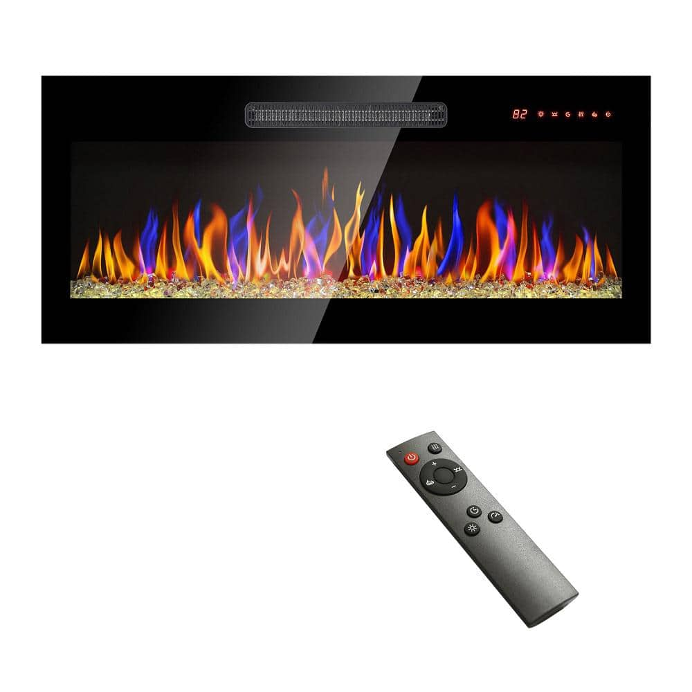 36 in. Recessed Ultra Thin Tempered Glass Wall Mounted Electric Fireplace in Black with Remote and Multi Color Flame -  Amucolo, Yead-CYD0-NF2