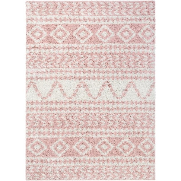 Well Woven Madison Shag Cossima Moroccan Geometric Pink 7 ft. 10 in. x 10 ft. 6 in. Area Rug
