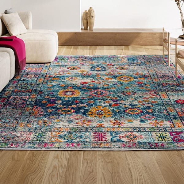 JONATHAN Y Bohemian Flair Boho Vintage Faded Navy/Cream 4 ft