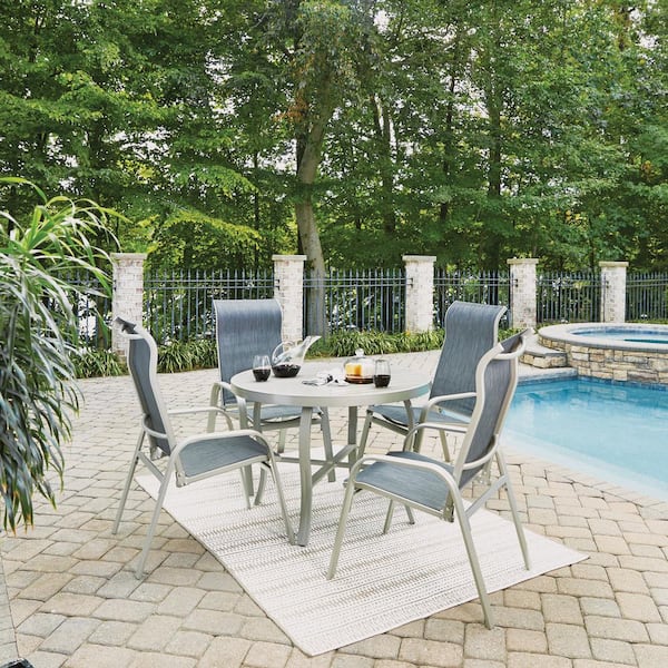 HOMESTYLES Captiva Charcoal Gray 5-Piece Cast Aluminum Round Outdoor Dining Set