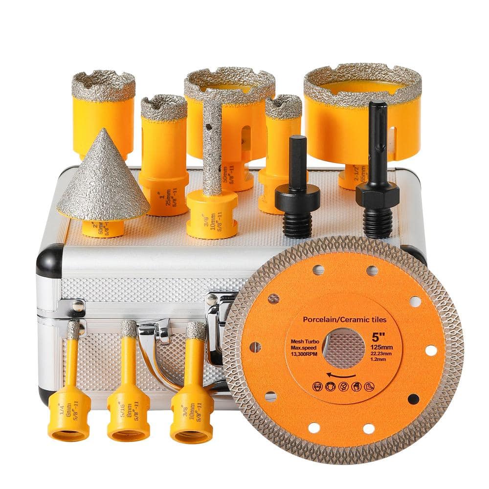 13-Pieces 5/8 in.-11 Diamond Core Drill Bits Set, Vacuum Brazed Hole Saw Ki
