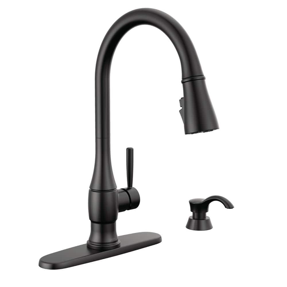 Matte Black Pull-Down Kitchen Faucet with Soap Dispenser