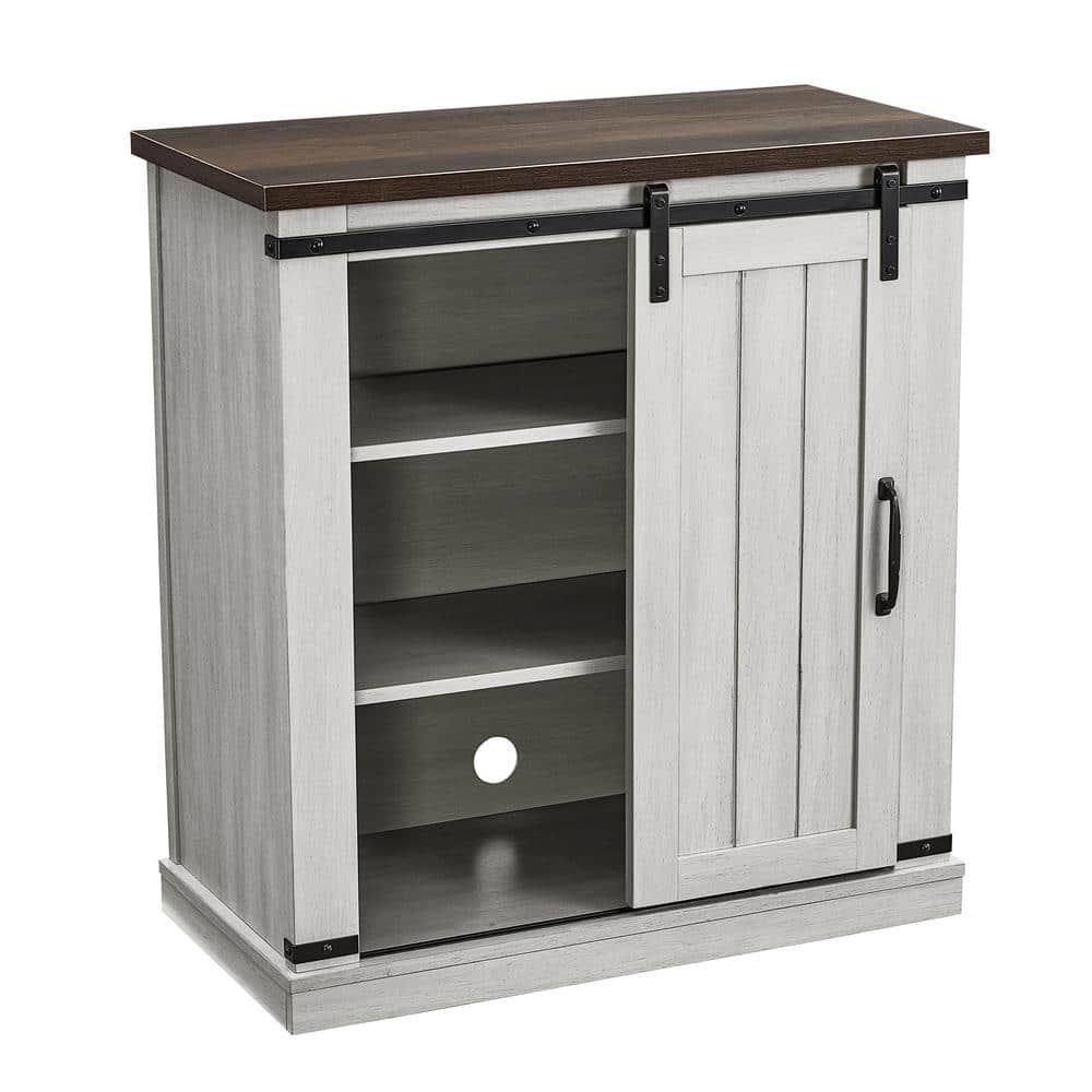 Coast-to-Coast Barn Door TV Stand in Off-White with Adjustable Shelves