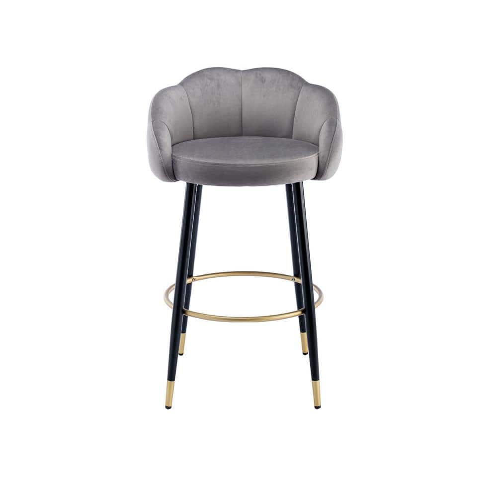 37.4 in. Grey Low Back Metal Frame Bar Stool with Footrest (Set of 2)