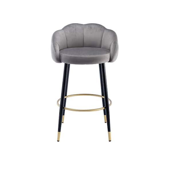 Unbranded 37.4 in. Grey Low Back Metal Frame Bar Stool with Footrest (Set of 2)