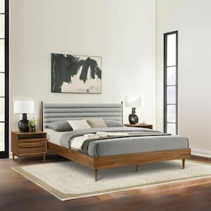 Artemio 3-Piece Walnut Wood King Bedroom Set with Upholstered Headboard