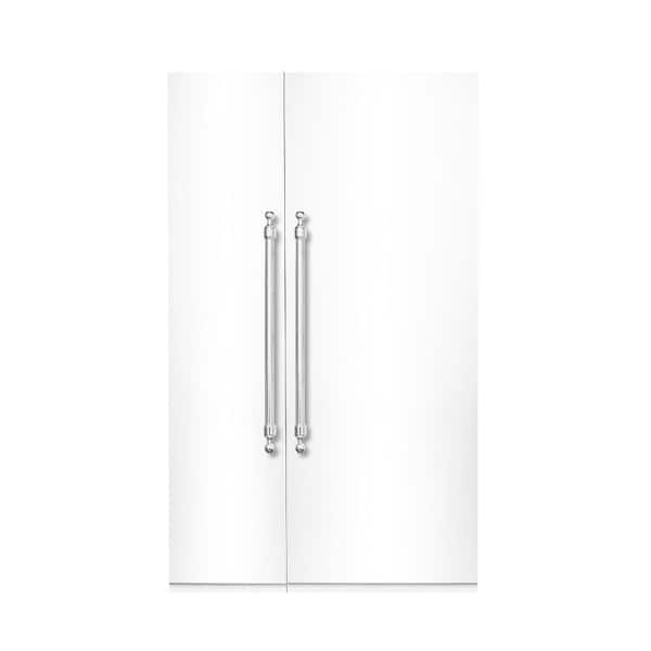 Hallman Classico 48 in. 25.2 CF TTL. Counter-Depth Built-in Side-by-Side Refrigerator in White with Chrome Handles