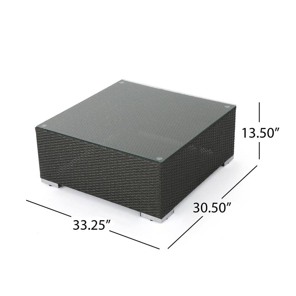 Gray Aluminum Wicker Outdoor Coffee Table with Glass Top