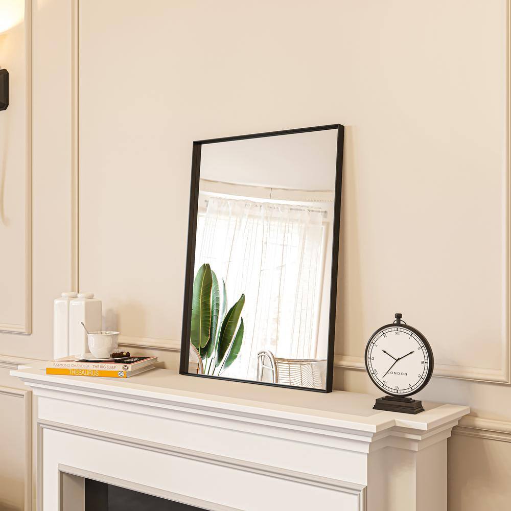 Black Aluminum Framed Rectangular Wall-Mounted Vanity Mirror