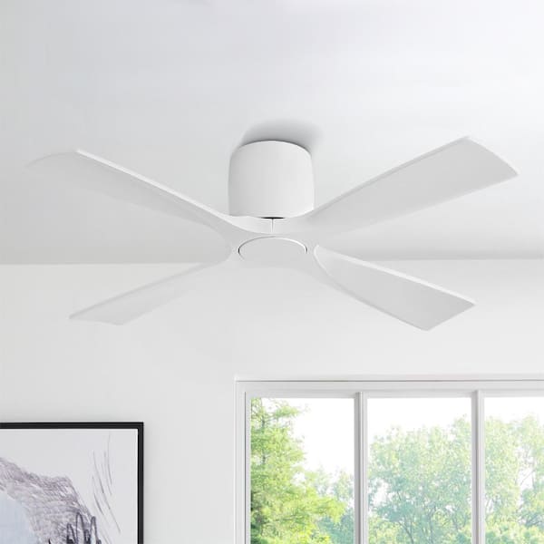 48 in. 4 Soild Wood Blades Dc Motor Indoor Flush Mount Standard Ceiling Fan With Remote White