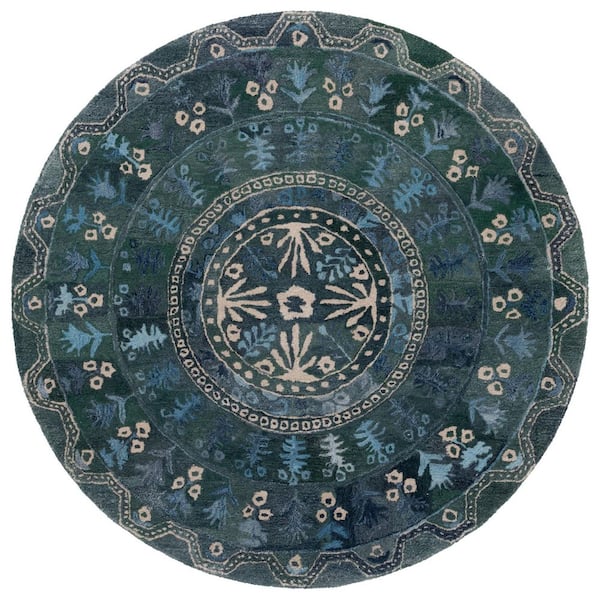 SAFAVIEH Anatolia 6 ft. x 6 ft. Navy/Beige Traditional Abstract Round Area Rug