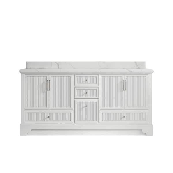 Willow Collections Alys 72 in. W x 22 in. D x 36 in. H Double Sink Bath Vanity in White with 1.5" Calacatta Laza Quartz Top
