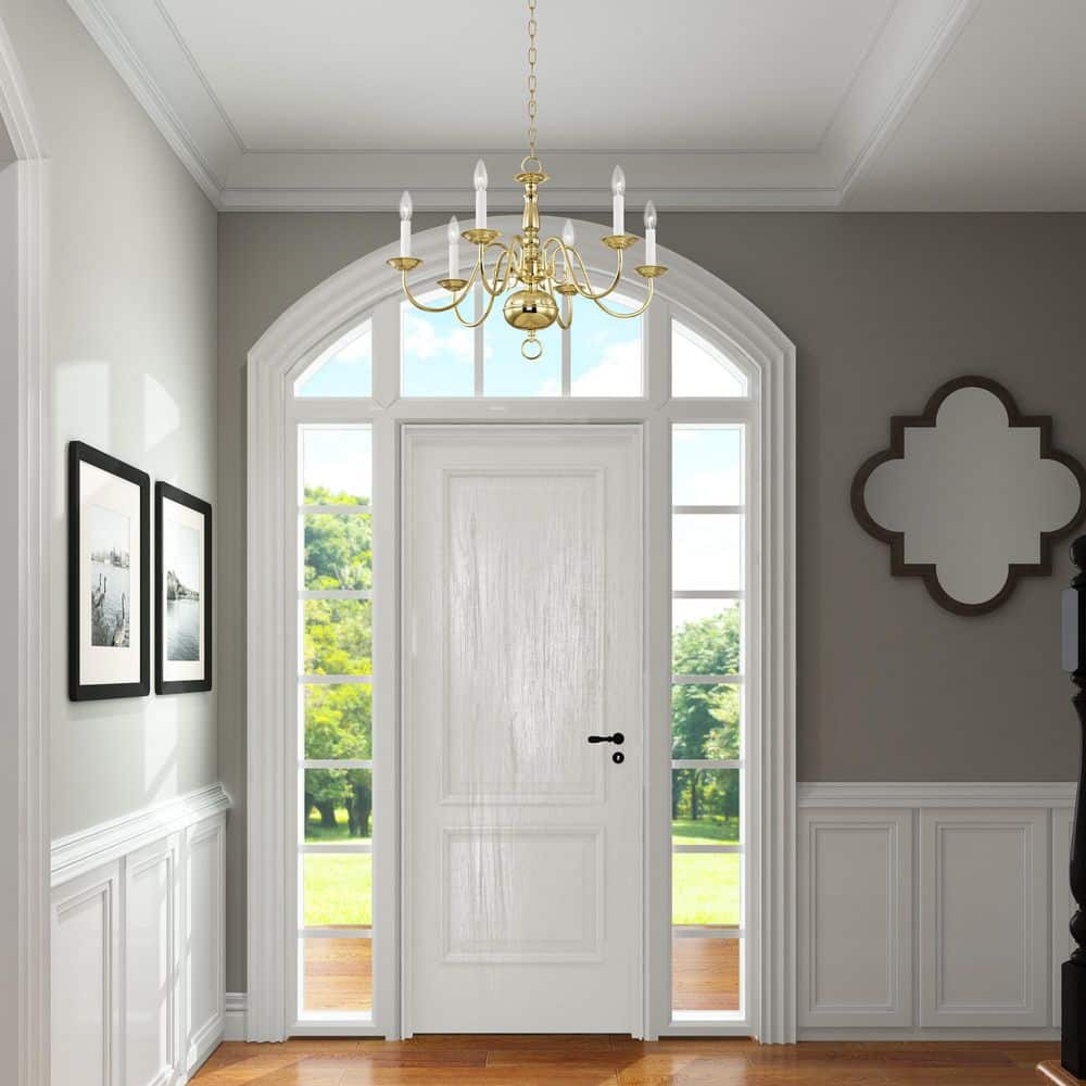 Polished Brass 6-Light Candelabra Chandelier