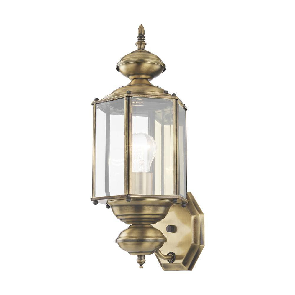 Antique Brass Elegance Outdoor Wall Lantern with Clear Beveled Glass