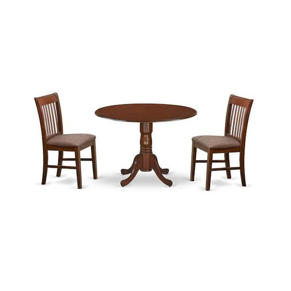 East West Furniture 3-Piece Round Mahogany Finish Solid Wood Top Dining Table with 2-Chairs with Lattice Back