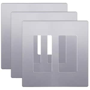 Elite Series 2-Gang 4.68 in. H x 4.73 in. L, Screwless Decorator Wall Plate in Silver (3-Pack)