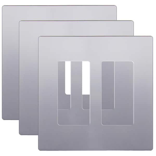 ENERLITES Elite Series 2-Gang 4.68 in. H x 4.73 in. L, Screwless Decorator Wall Plate in Silver (3-Pack)