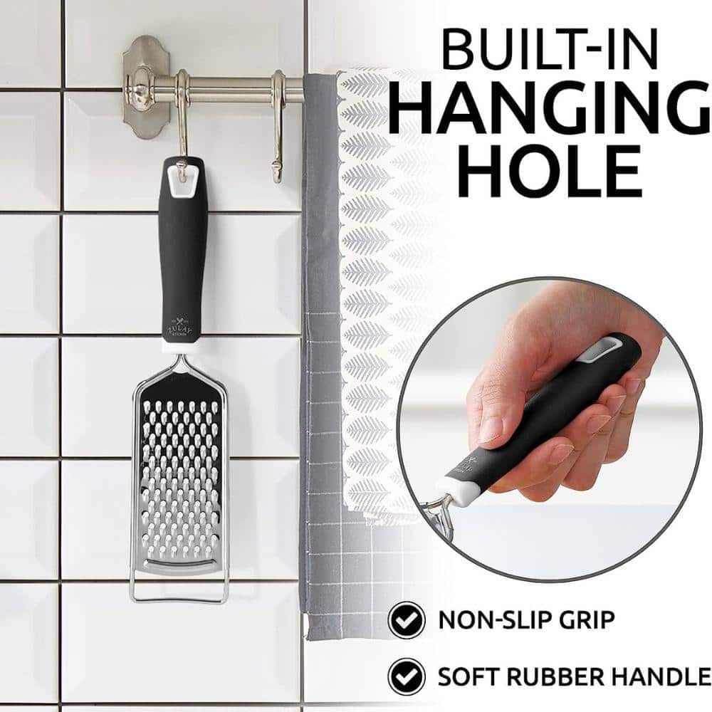 Black Stainless Steel Handheld Cheese Grater with Soft Grip Handle