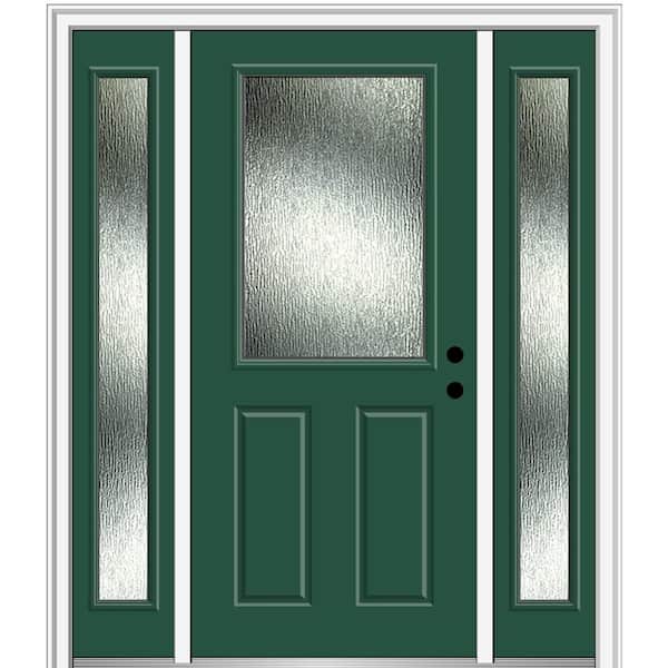 MMI Door 60 in. x 80 in. Left-Hand Inswing Rain Glass Hunter Green Fiberglass Prehung Front Door on 6-9/16 in. Frame