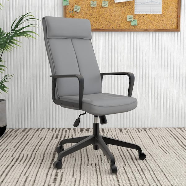 Leisuremod Ergonomic Office Chair High-Back Leather Adjustable Height Swivel and Tilt Aiaria Collection in Grey