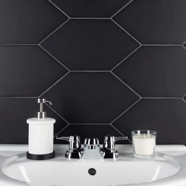 Merola Tile Rhombus Smooth Black 5-1/2 in. x 9-1/2 in. Porcelain Floor and Wall Tile (11.4 Sq. ft./Case)