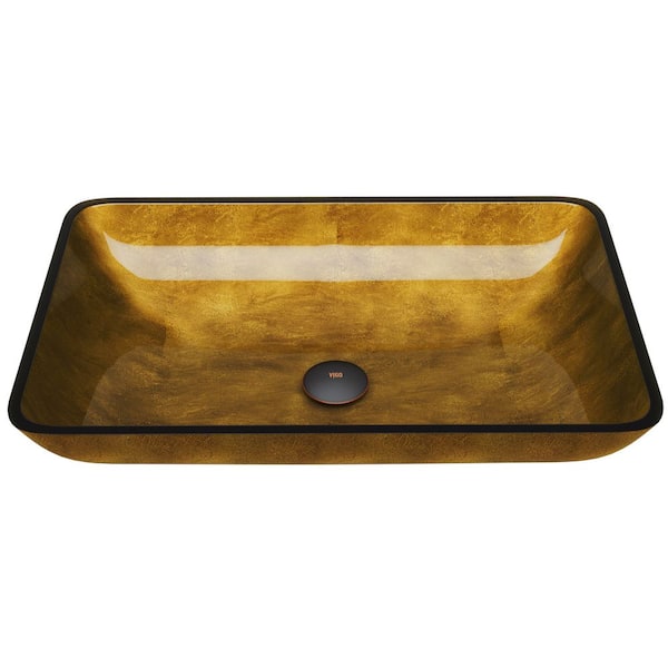 VIGO Donatello Gold Glass 22 in. L x 14 in. W x 5 in. H