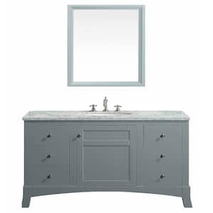 New York 48 in. W x 22 in. D x 34 in. H Bathroom Vanity in Gray with White Carrara Marble Vanity Top with White Sink
