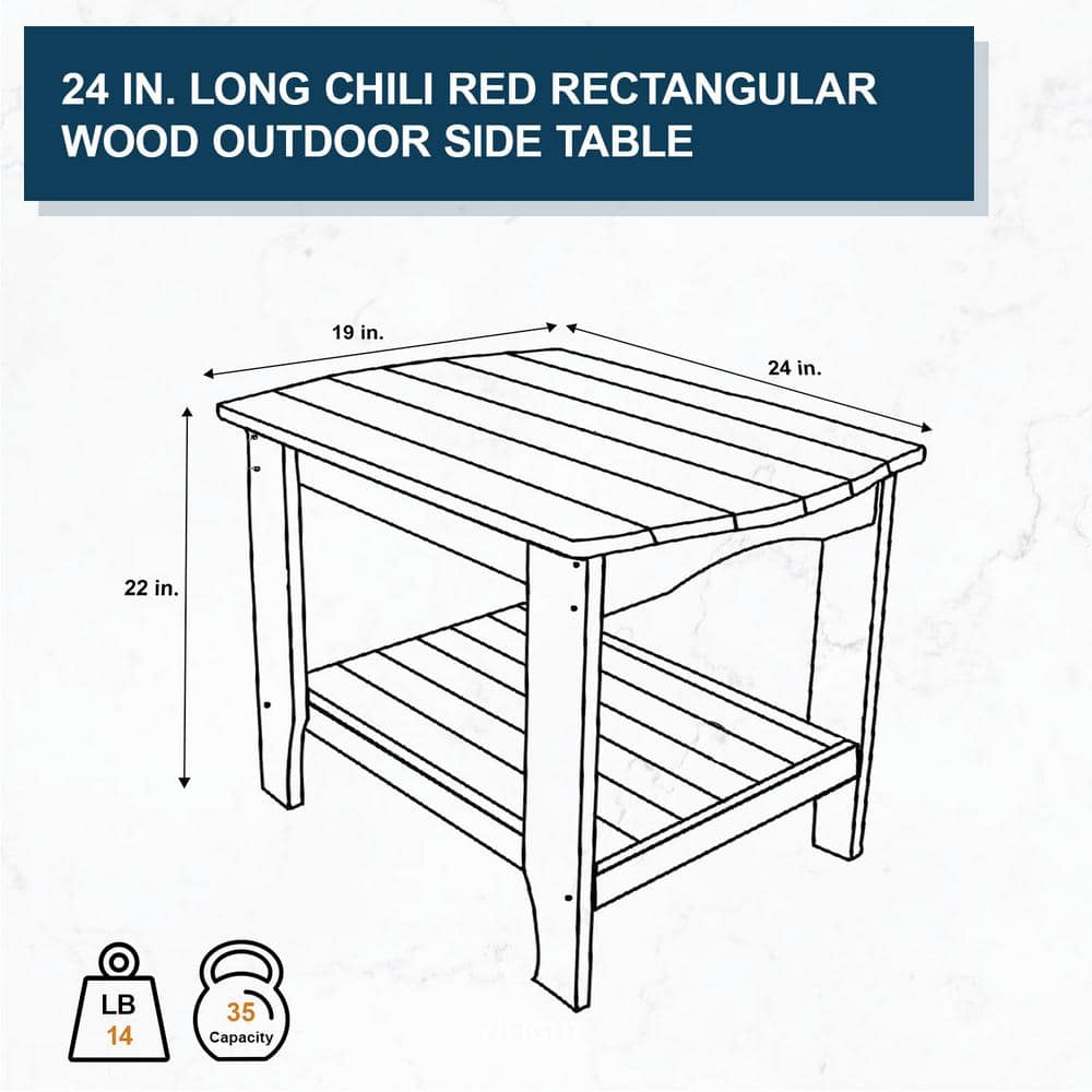 Chili Red Cedar Wood Rectangular Indoor/Outdoor Side Table