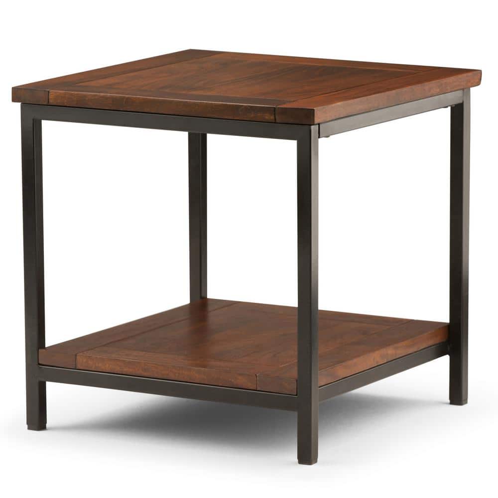 Skyler 22" Square Industrial End Table with Shelf in Dark Cognac Brown