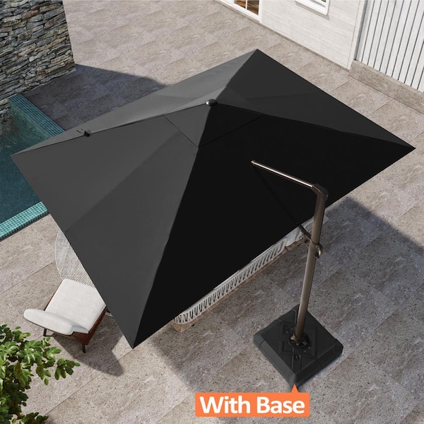 10 ft. x 13 ft. Large Aluminum Cantilever Patio Umbrella in Black with Stand Fillable Base for Garden Backyard Pool Deck