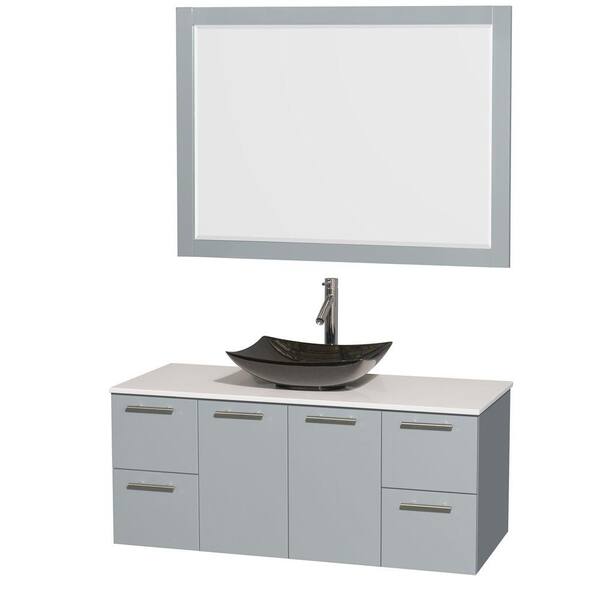 Wyndham Collection Amare 48 in. W x 21.75 in. D Vanity in Dove Gray with Solid-Surface Vanity Top in White with Black Basin and Mirror