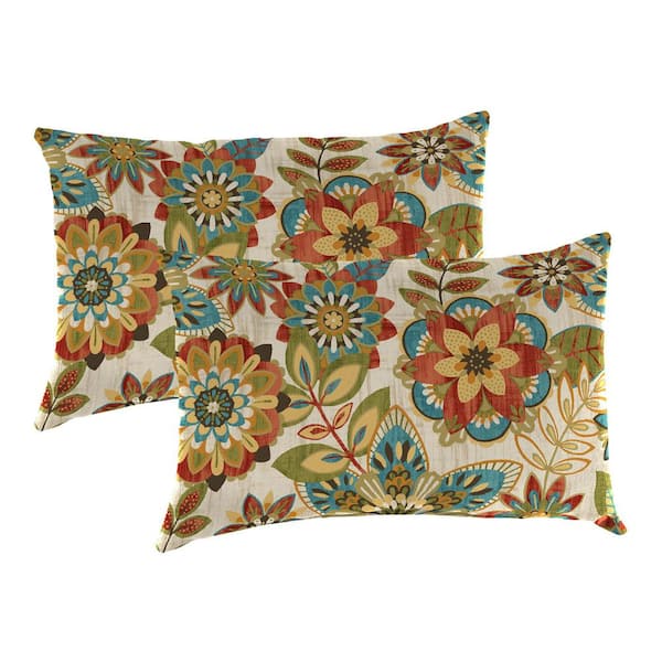 Jordan Manufacturing 16 in. L x 12 in. W x 6 in. T Rectangular Outdoor Lumbar Throw Pillow in Trendi Teal (2-Pack)