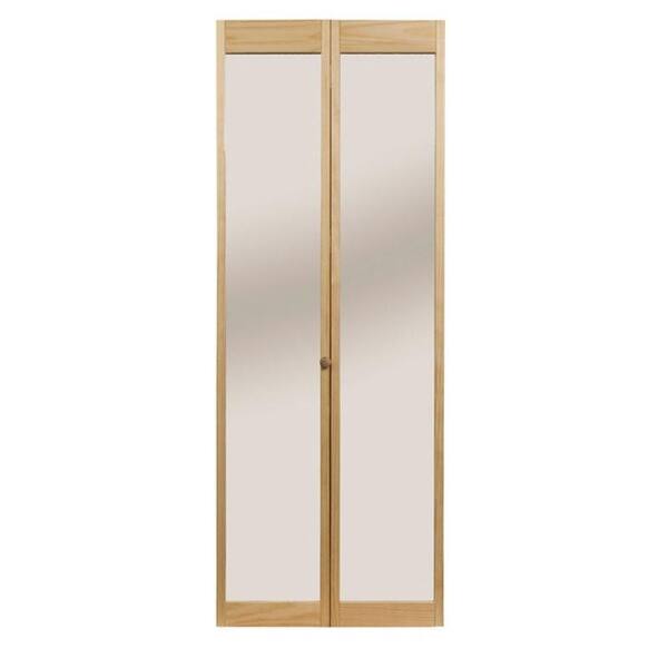 Pinecroft 24 In X 80 Traditional Mirror Wood Full Lite Universal Reversible Interior Bi Fold Door 870920 Traditional Mirror Wood, Home Depot Mirror Bi Fold Closet Doors