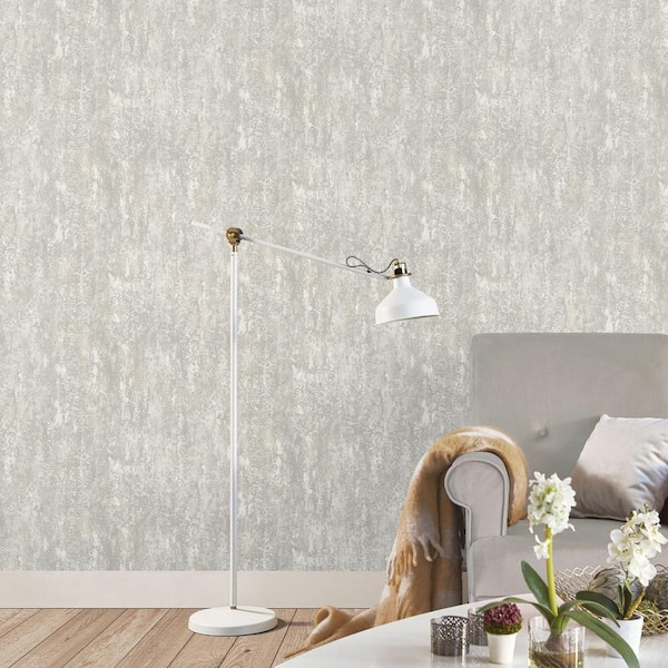 Faux Plaster Effect Wallpaper in Silver and Gray