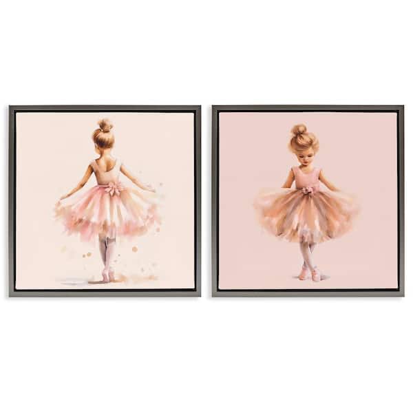 Stupell Industries Ballerina Dancing Stars by Andrea Haase 2-Pieces Gray Floater Frame People Graphic Art Print 25 in. x 25 in.