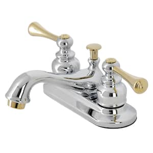 English Vintage 4 in. Centerset 2-Handle Bathroom Faucet with Plastic Pop-Up in Polished Chrome/Polished Brass