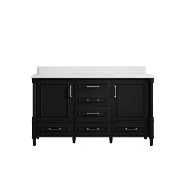 Willow Collections Hudson 60 in. W x 22 in. D x 36 in. H Single Sink Bath Vanity in Black with Cove Edge White Quartz Top